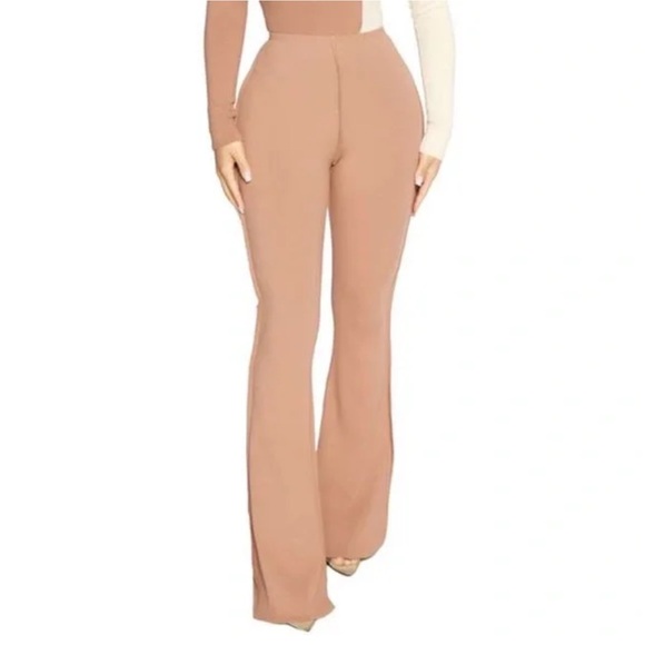 Naked Wardrobe Tan Flare Ribbed Pants - Picture 1 of 7
